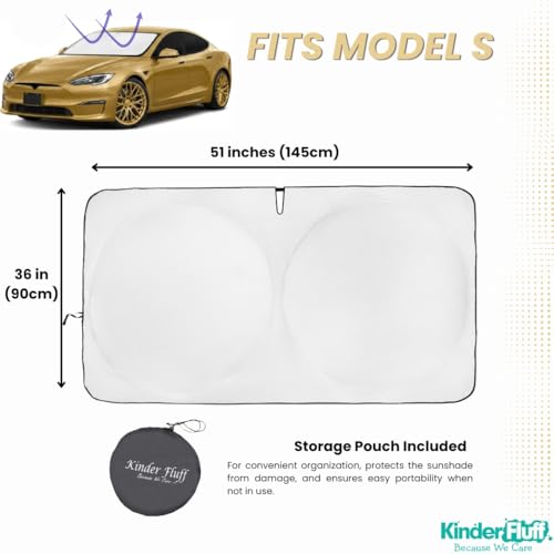Windshield Sun Shade Compatible for Tesla Model S | Certified 99.87% UVB & 99.02% UVA Car Sun Shade. Award Winning Sunshade - Patented Technology | Car Shades by Kinder Fluff - size: Model S