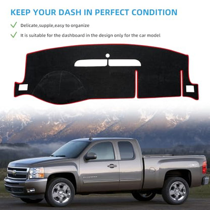 Dashboard Dash Cover Mat for 2007-2014 Chevy Chevrolet Silverado 1500 2500 3500 LTZ Polyester Custom Fit Silverado Dash Cover with Two Glove Boxes Red Trim (Silverado 2007-2014, LTZ) - size: Chevy Silverado LTZ 2007-2013 Red Border