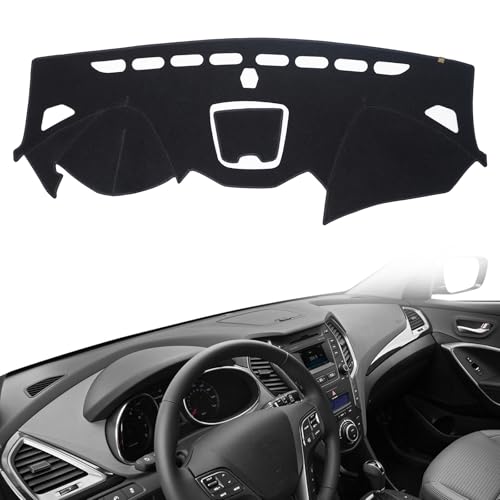 AUQDD Dashboard Cover Mat Fit for 2013 2014 2015 2016 2017 2018 Hy-undai Santa Fe, Black Flannel Dash Mat, Anti-Glare, Anti-Reflection, No Peculiar Smell - color: Black, size: Fit For 13-18 Hy-undai Santa Fe