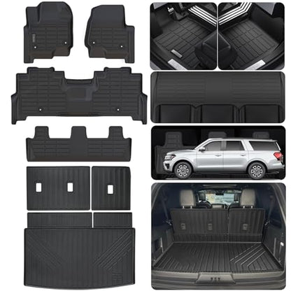 for 2018-2024 Ford Expedition MAX 8 Seats (2nd Row Bench Seat) Floor Mats with Cargo Liners & Backrest Mat,TPE All Weather Protection Full Set Automotive Accessories - size: 2018-2024 Expedition MAX Series