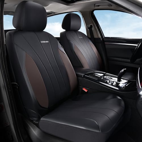 Coverado Seat Covers, Red Car Seat Covers Full Set, Automotive Seat Covers 5 Seats, Waterproof Black Car Seat Protectors Universal Fit for SUVs Trucks Sedans - color: Black-coffee, size: FrontPair