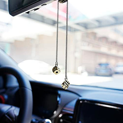 Creative Hanging Dice with Dots Car Metal Pendant Rear View Mirrors Charms Ornament (Brass) - color: Brass