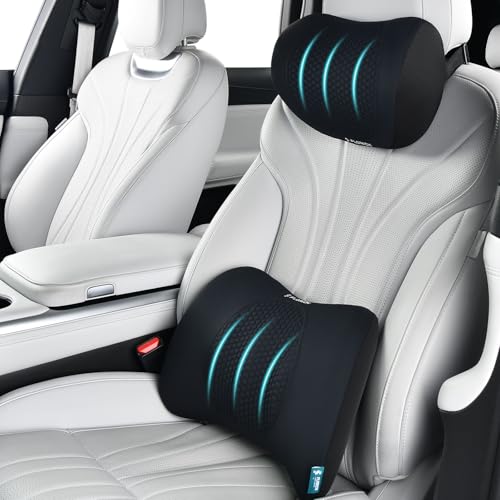 Lumbar Support with Car headrest Back Pillow for Chair Headrest Pillow with Gel Memory Foam Massage Point Memory Foam Back Pillow for Office Chair(Black) - color: Black, size: Lumbar+headrest
