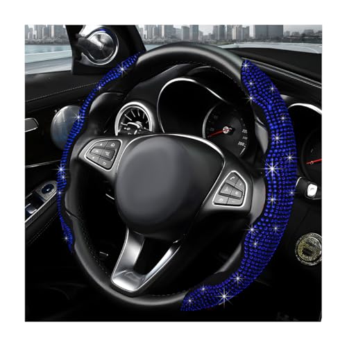 2PCS Steering Wheel Cover, Sparkling Rhinestone Segmented Steering Wheel Protector Fit 14-15.6 Inch, Non-Slip Wheel Wrap Cover Bling Car Interior Accessories for Women Girls (Blue) - color: Blue