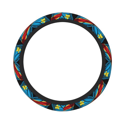 Butterfly Congolese Flag Breathable Neoprene Steering Wheel Cover - Anti-Slip Floral Design Universal Fit for Cars/Trucks/Suvs (14.5"-15" Inch) - color: Butterfly Congolese Flag