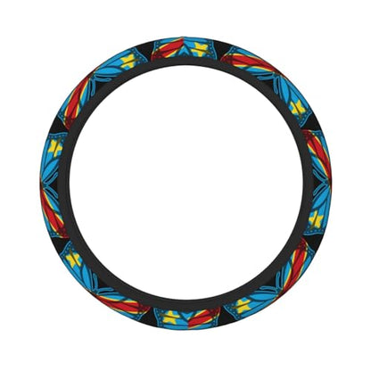 Butterfly Congolese Flag Breathable Neoprene Steering Wheel Cover - Anti-Slip Floral Design Universal Fit for Cars/Trucks/Suvs (14.5"-15" Inch) - color: Butterfly Congolese Flag