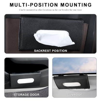 Car Tissue Holder, Vehicle Sun Visor Napkin Box Hanging Paper Towel Dispenser with Tissues Refill, Leather Backseat Paper Towel Case Visor Napkin Storage Holder for Most Cars (Beige)