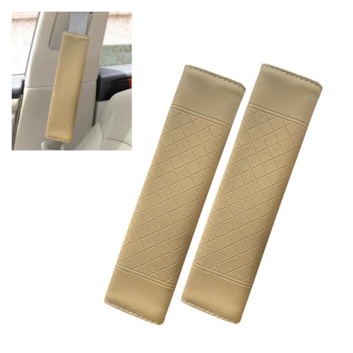 2PCS Car Seat Belt Cover, Soft Seatbelt Cushion for More Comfortable Driving, Leather Shoulder Strap Pad, Safety Breathable Harness Pad Protect Your Neck and Shoulder, Fits Most Cars (Beige) - color: Beige