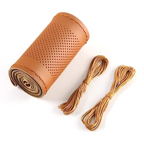 Pack-1 Leather Steering Wheel Cover, Universal Non-Slip Stitch On Wrap, DIY Car Wheel Cover Protector with Needle and Thread for Most Cars SUVs and Trucks (Brown) - color: Brown