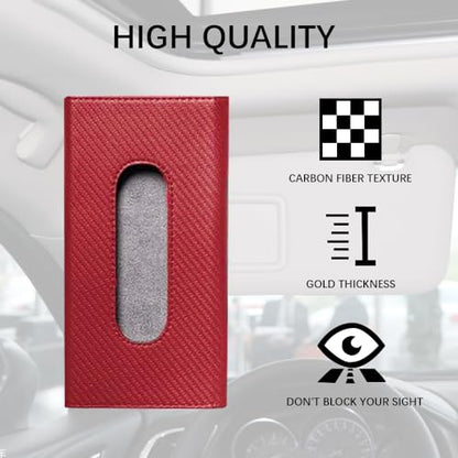 Car Tissue Holder, Sun Visor Napkin Holder, Premium PU Leather Car Tissue Box, with Tissue Refill, Universal Version Hanging Tissue Holder for Cars, Trucks, SUVs - color: Red