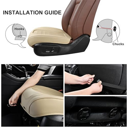 BWTJF 2 Pack Front Car Seat Bottom Covers, Universal Auto Seat Cushions, Nappa Leather Full Wrapping Edge Compatible with Most of Vehicles - SUVs/Sedans/Pickup Trucks, Beige - color: Beige, size: StyleB-Lozenge