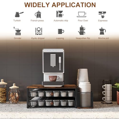 TQVAI K Cup Holder - 60 Capsule Capacity 2 Tier Sliding Pods Storage Drawer with Disposable Cups & Lids Holder, Coffee Bar Station Organizer for Countertop, Black
