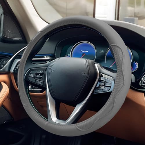 Car Steering Wheel Cover, 15 Inch Leather Anti-Slip Breathable Automotive Steering Wheel Protector, Universal Heat Resistant Vehicle Interior Accessories Cars, SUVs, Trucks(Gray) - color: Gray