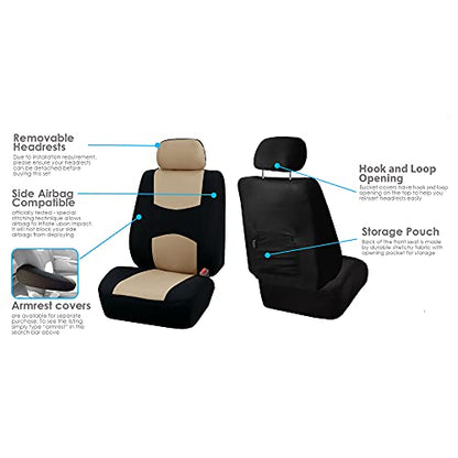 FH Group Full Set Cloth Car Seat Covers - Universal Fit, Low Back Front Seat Covers, Airbag Compatible, Split Bench Rear Seat, Washable Seat Cover for SUV, Sedan, Van, Beige - color: Beige, style: Full Set