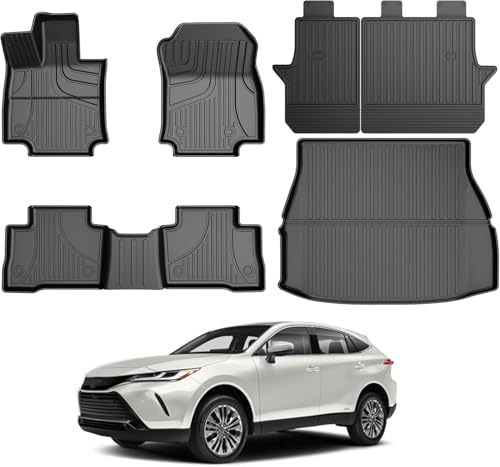 Floor Mats for Toyota Rav4 2019-2025 Hybrid & for Toyota Venza 2021-2025, All Weather TPE Floor Liners and Cargo Liner with Seat Back Mats Rav4 Accessories Cargo Mat - style: 2021-2025 | For Toyota Venza & 2019-2025 Toyota Rav4 | Full Set
