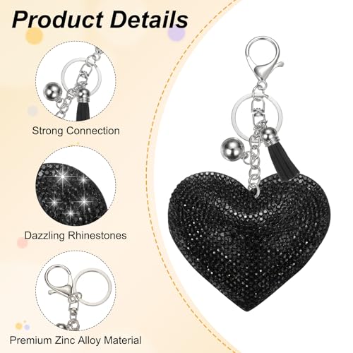 PATIKIL Rhinestone Keychains for Women, Cute Bling Heart Shape Purse Charm for Bag Handbags Car Keys - color: White-black