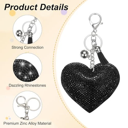 PATIKIL Rhinestone Keychains for Women, Cute Bling Heart Shape Purse Charm for Bag Handbags Car Keys - color: White-black