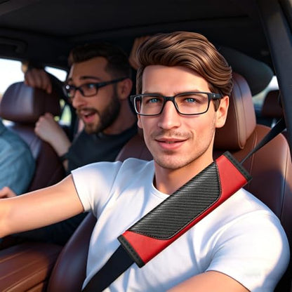 Carbon Fiber PU Leather Seat Belt Covers - 2Pcs, Black and Red Sporty Seat Belt Pads, Universal Fit for Car Truck SUV - color: yd-red