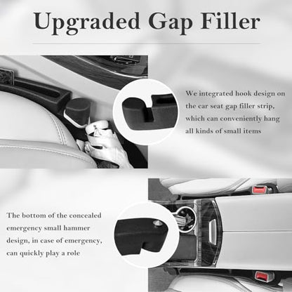 Car Seat Gap Filler 2 Pack with Organizer Hook & Emergency Glass Breaker Prevent Small Items & Tools from Falling Ultimate Seat Side Gap Fits Cars, SUVs, Trucks & Sedans - color: Black