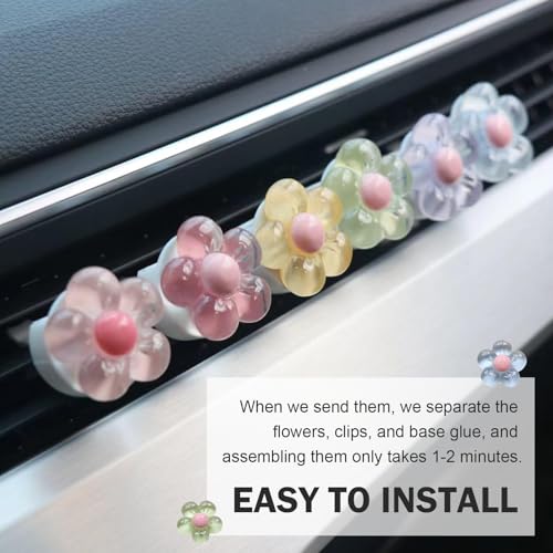 6PCS Flower Air Vent Clips, Air Conditioner Outlet Decoration, Cute Car Dashboard Accessories, Universal Aut Interior Decorative Accessories for Women Girls