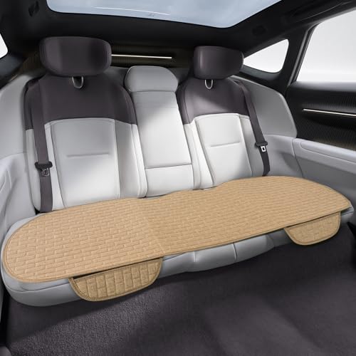 Linen Back Car Seat Cover, Rear Seat Pad, Anti-Slip Long Bottom Rear Seat Cover Protector with Storage Pockets, Breathable Comfortable Rear Cushion Cover Universal for Cars (Beige, Back) - color: Beige, size: Back