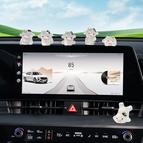 6Pcs Cute Luminous Cow Car Dashboard Decor Set- Cars Rearview Mirror/Dashboard/Touchscreen Top Funny Adorable Auto Rear View Mini Cows Ornament (Clear White)