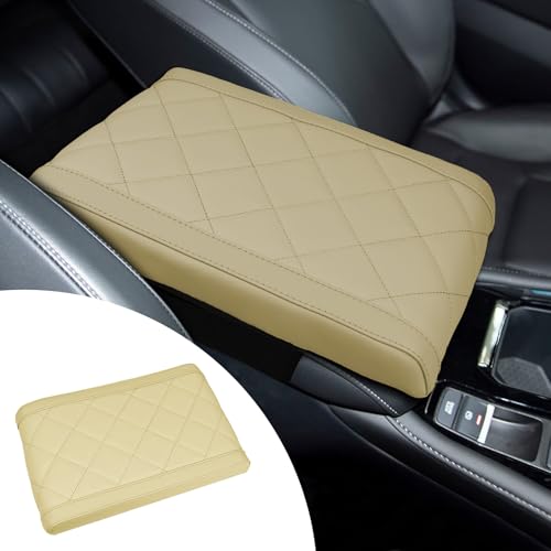 Hovom Car Center Console Armrest Pillow, 12.6"×7.87"×1.97" Leather Arm Rest Cover for Cars, Soft Comfortable Auto Armrest Cushion Pad, Vehicle Middle Console Cover, Car Accessories (Beige) - color: Beige