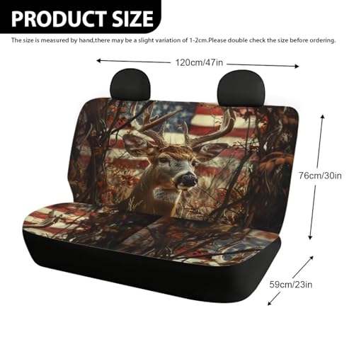 WELLFLYHOM Hunting Deer Car Seat Covers for Women Men Rear Bench Seat Cover American Flag Car Accessories Universal Saddle Blanket Seats Protective Cover Fit Trucks SUV Van, 2 Pcs Set - color: 00 Hunting Deer American Flag