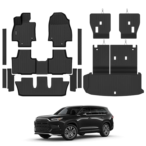 Naibeve Floor Mats for 2024-2026 Toyota Grand Highlander 7 Seats (2nd Row Bucket Seats) - All Weather Floor Mats & 2nd Row Backrest Mats & Trunk Mat with Backrest Mats & Door Sill Guards Accessories - size: 7)Grand Highlander 7 Seats|2024-2026