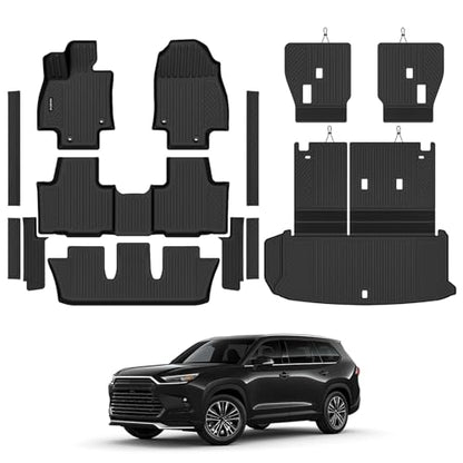 Naibeve Floor Mats for 2024-2026 Toyota Grand Highlander 7 Seats (2nd Row Bucket Seats) - All Weather Floor Mats & 2nd Row Backrest Mats & Trunk Mat with Backrest Mats & Door Sill Guards Accessories - size: 7)Grand Highlander 7 Seats|2024-2026