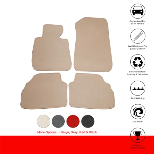 Floor Mats Compatible with BMW E92 3-Series, 2007-2013 Front & Rear Beige 4PC Nylon Car Floor Carpets Carpet Liner by IKON MOTORSPORTS, 2008 2009 2010 2011 2012