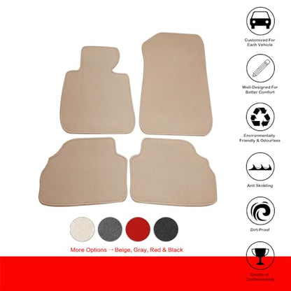 Floor Mats Compatible with BMW E92 3-Series, 2007-2013 Front & Rear Beige 4PC Nylon Car Floor Carpets Carpet Liner by IKON MOTORSPORTS, 2008 2009 2010 2011 2012