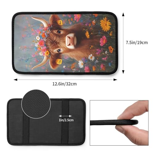 Universal Car Center Console Cushion Pad, Cute Highland Cow Flowers Soft Waterproof Car Center Console Cover Auto Armrest Seat Box Cover Protector for Most Vehicle SUV Truck Car - color: Cute Highland Cow Flowers