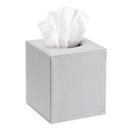 Sumnacon Tissue Box Cover Square Tissue Box Stylish PU Tissue Box Holder with Magnetic Bottom, Leather Cube Tissue Cover for Living Room Bathroom Bedroom Table Desk Home Office Car, Light Grey - color: Light Grey