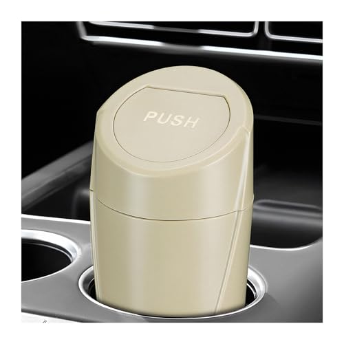 Car Trash Can Bin with Lid, Leakproof Portable Garbage Trash Bin Mini Cup Holder Organizer, Automotive Interior Dustbin Multipurpose Storage Container for Car Home Office (Beige) - color: Beige