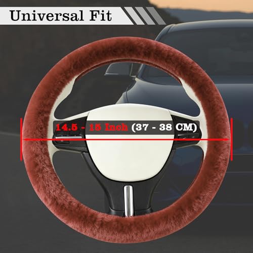 Furry Warm Steering Wheel Cover, Universal 14.5-15 Inch Winter Plush Warm Steering Wheel Cover, Soft Fluffy, Anti-Slip Design, Soft Texture (Coffee) - color: Coffee Plush