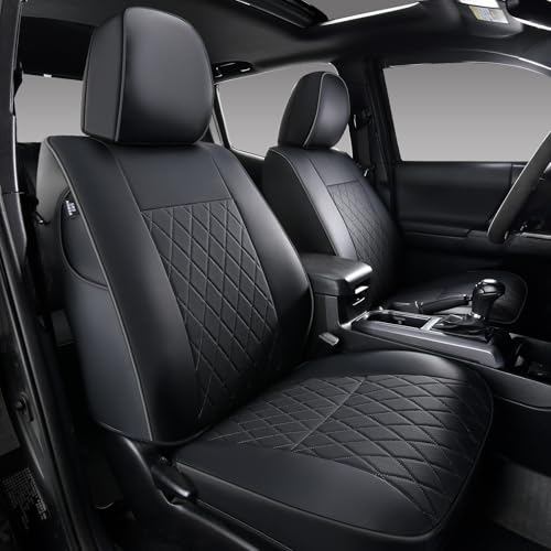 Coverado Tacoma Front Seat Covers, Car Seat Covers Custom Fit for 2016-2023 Toyota Tacoma Double & Crew Cab, Faux Leather Seat Covers Protector Tacoma Accessories (Black) - color: Black, size: Front（2016-2023）