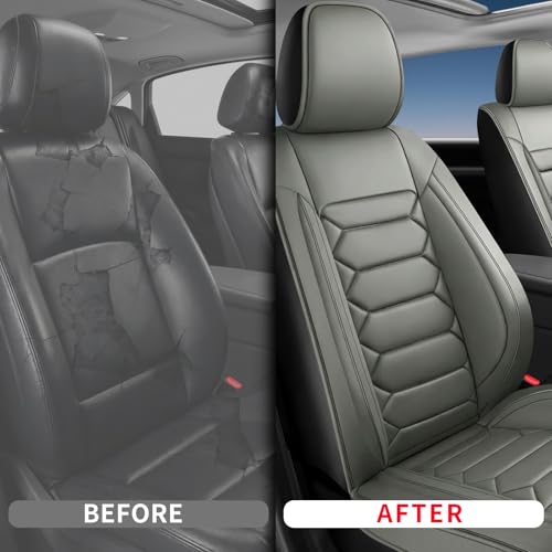 Fit Caliber Car Seat Covers (Only Front 2 Seats) Compatible with Dodge Caliber 2008 2009 2010 2011-Full Coverage Breathable Leather, Airbag Compatible, Waterproof & All-Weather, Grey - color: Front Pair F1 grey, size: Dodge-Caliber-2008-2011