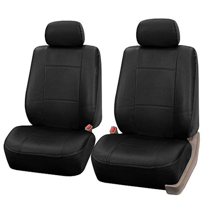 FH Group Front Set Faux Leather Car Seat Cover for Low Back Seat with Removable Headrest, Universal Fit, Car Seat Covers for SUV, Sedan, Black - color: Black, style: Front Set