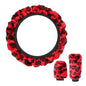 X AUTOHAUX Elastic Leopard Pattern Fluffy Car Steering Wheel Cover with Handbrake Gear Shift Cover Set Universal Red - color: Red