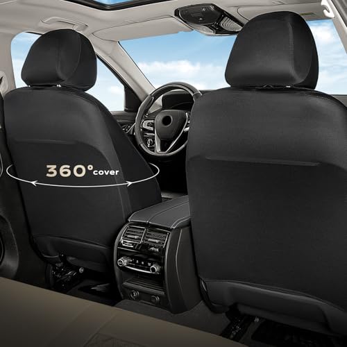 Coverado Car Seat Covers Full Set, Beige Car Seat Covers, Luxury Leather Car Seat Cover with Carbon Fiber Textured Design, Spill-Proof Seat Cushions, Automotive Seat Cover Universal Fit Most Cars - color: Beige, size: Full set