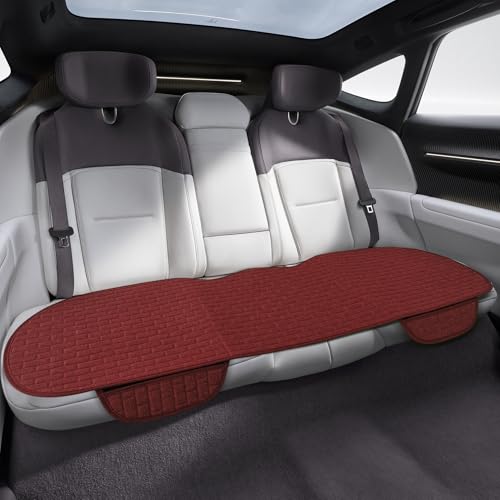 Linen Back Car Seat Cover, Rear Seat Pad, Anti-Slip Long Bottom Rear Seat Cover Protector with Storage Pockets, Breathable Comfortable Rear Cushion Cover Universal for Cars (Wine red, Back) - color: Wine red, size: Back