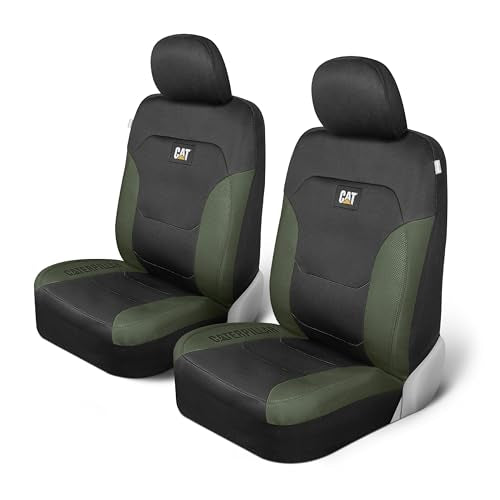 CAT Flexfit Green Black Seat Covers for Cars, Trucks, & SUV - (2) Front Car Seat Cover Front Seat Protectors - Airbag Compatible Seat Covers for SUV Interior Covers & Truck Seat Cover Car Accessories