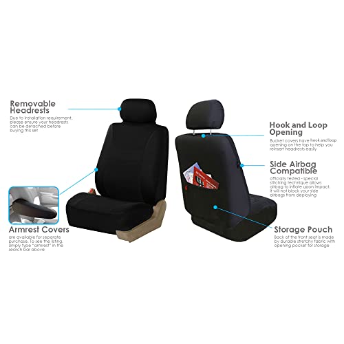 FH Group Light & Breezy Flat Cloth Cars Seat Covers Combo Steering Wheel Cover & Seat Belt Pads, Airbag and Split Rear Universal Fit Interior Accessories Cars Trucks SUV 7 Seater Three Row Set Black - color: Black