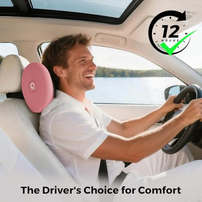 BEBAS Memory Foam Car Headrest Pillow - Breathable Neck Support Pillow for Driving, Universal Fit Cars/SUVs/Tesla/Toyota & Office Chair, Removable Cover (Pink, 4-Season) - color: Pink