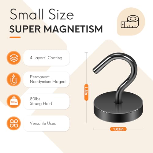 Neosmuk Magnetic Hooks Large Opening, Cruise Ship Essentials, 80lb+ Heavy Duty Magnetic Hooks for Cruise Cabins, Refrigerator, Grill, Hanging, and Travel | Extra Strong Must-Haves Magnet Hook,Black - color: Black
