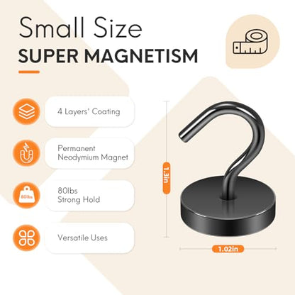 Neosmuk Magnetic Hooks Large Opening, Cruise Ship Essentials, 80lb+ Heavy Duty Magnetic Hooks for Cruise Cabins, Refrigerator, Grill, Hanging, and Travel | Extra Strong Must-Haves Magnet Hook,Black - color: Black