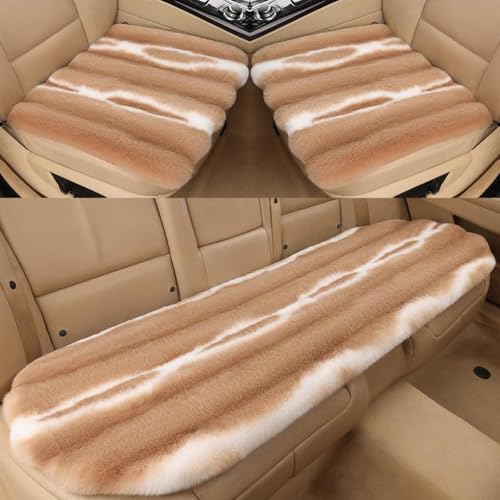 Faux Sheepskin Fur Car Seat Cover Full Set, Thin Fluffy Cute Brown Car Seat Covers for Fuzzy Soft Auto Universal Plush Vehicle Seat Protector Pad Accessories 3 Pcs Brown - color: Light Brown, size: Full Set for 5 Seats