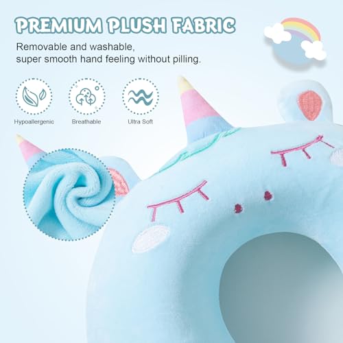 Cirorld Travel Pillow for Kids Adult Cute Neck Pillow for Traveling Memory Foam Airplane Pillow Sleep Mask Animal Flight Pillow Head Rest Neck Support for Cars Long Flights (Blue, 3-8 Y/O)