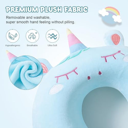 Cirorld Travel Pillow for Kids Adult Cute Neck Pillow for Traveling Memory Foam Airplane Pillow Sleep Mask Animal Flight Pillow Head Rest Neck Support for Cars Long Flights (Blue, 3-8 Y/O)